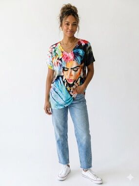 La Isla Abstract Portrait Graphic Tee Artsy Streetwear Top Oversized XL